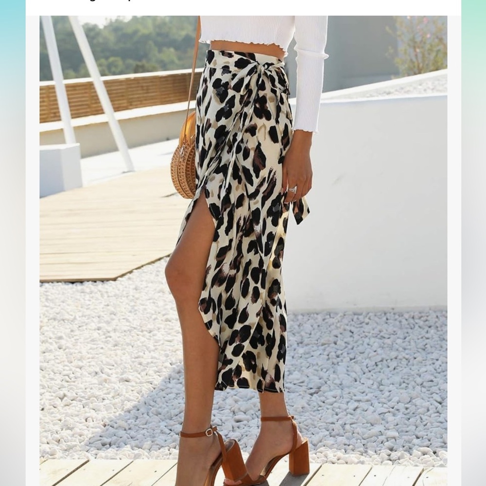 Newchoice Summer Skirt Asymmetrical Hem Leopard Print Wrap Skirt -Size M